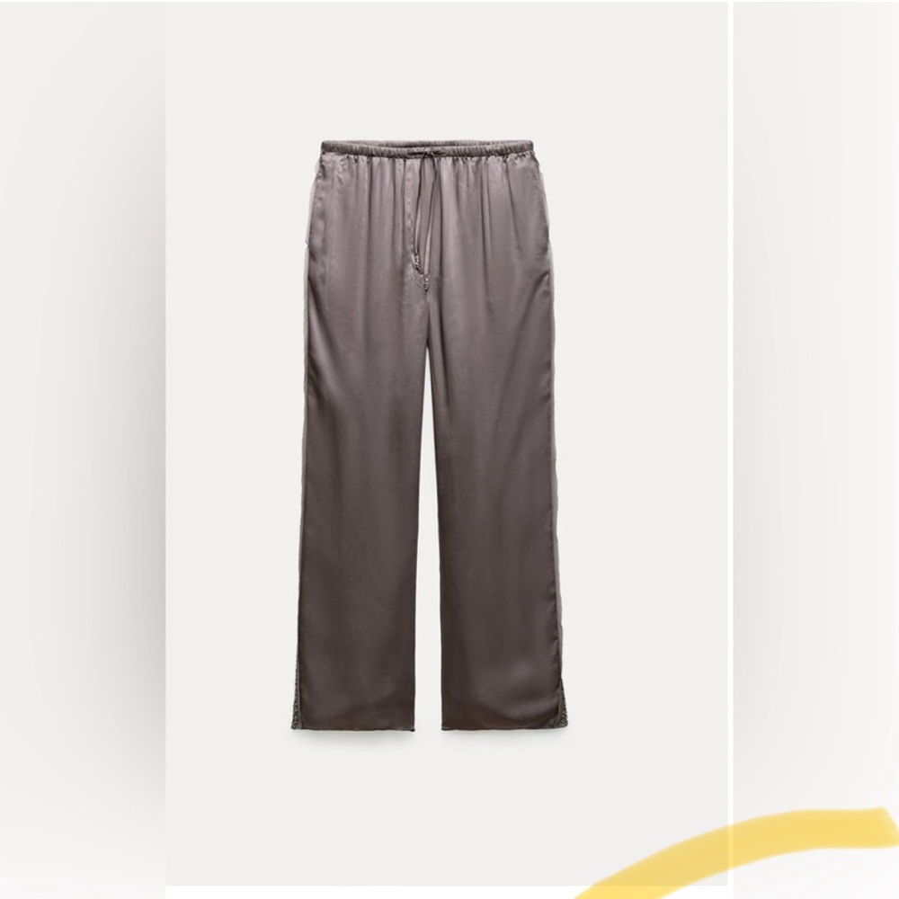 Zara New Woman Gray Satin Pants